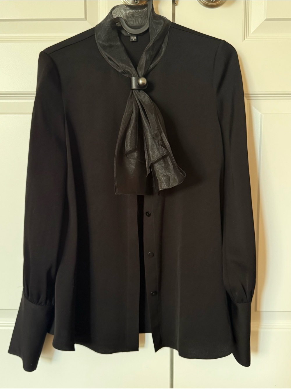 Caroline Black Button-Front Blouse with Neck Scarf
